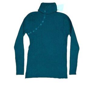 Teal Ribbed Foldover Turtleneck Sweater Button Accents Size Small Medium Womens